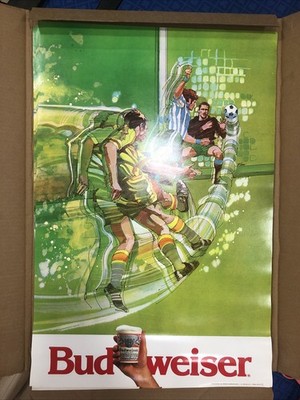 BUDWEISER VINTAGE ORIGINAL SOCCER POSTER WORLD CUP 1978 RARE FIND