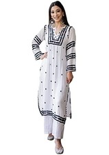 ANNI Designer Women's Cotton Straight Fit Straight Viscose Chikankari Embroid...