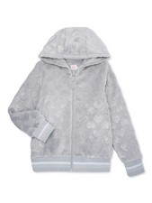 NEW NWT Girl Sz XS 4/5 Sparkly Silver Hearts Soft Plush Full Zip Hooded Jacket