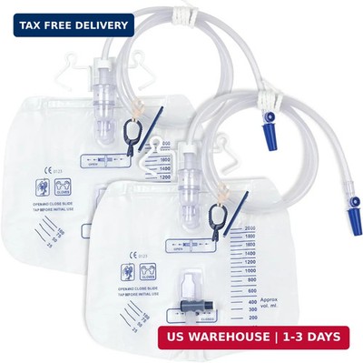 2 Pack Urinary Drainage Bag with Anti-Reflux Chamber, 2000ml Large Capacity, 48''