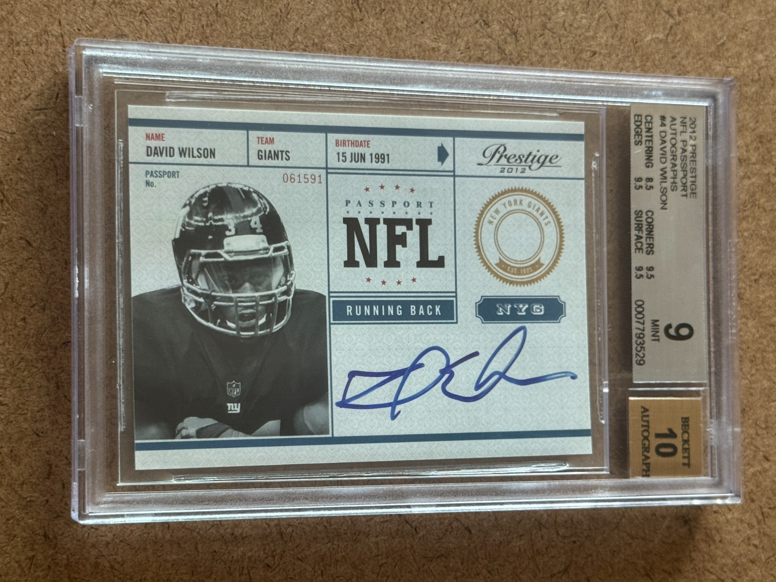 David Wilson Panini Prestige NFL Passport #4 Autograph