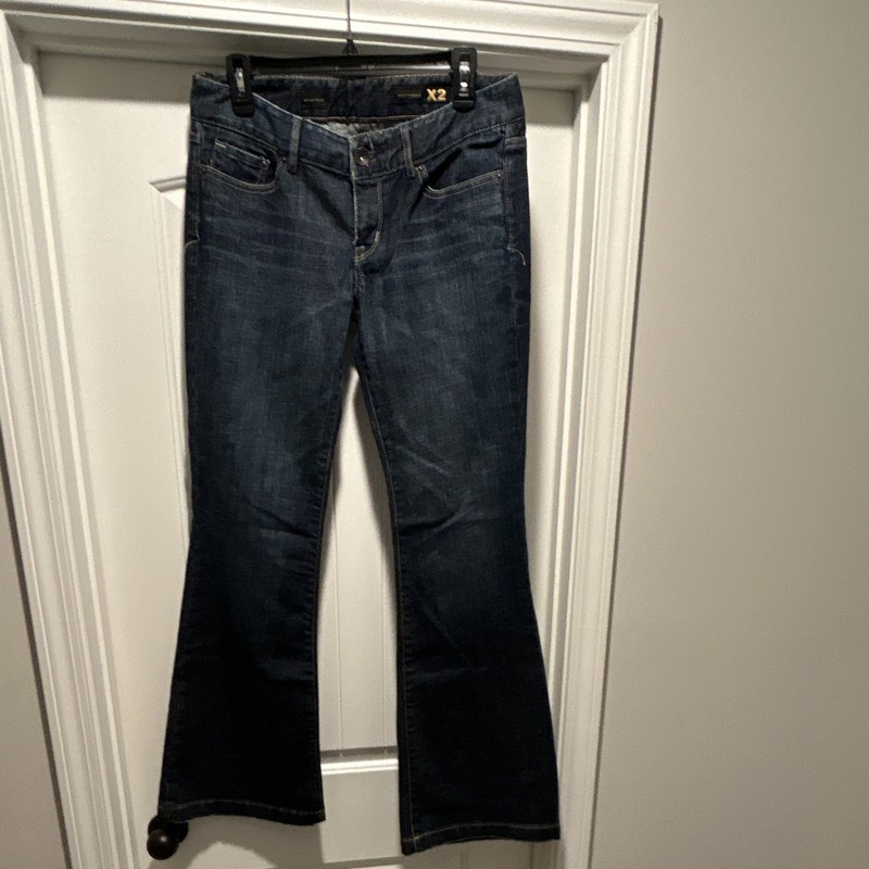 X2 Quality Denim Women’s Dark Wash Blue Flared Jeans Mid Rise 5-Pocket Sz 8