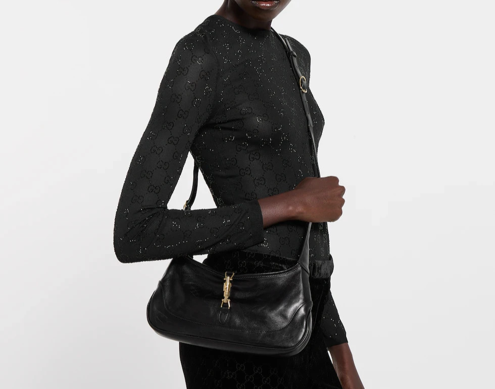 NEW GUCCI Jackie Slim Medium Shoulder Bag 863137 Black Leather