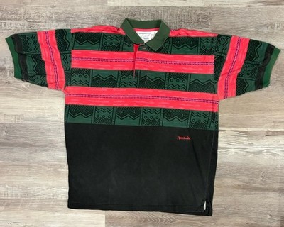 Vintage 90s Rebook Greg Norman Abstract Geometric Polo Tribal Mens Shirt Size M