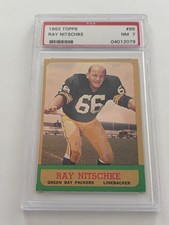 1963 Topps FB Card # 96 Ray Nitschke Green Bay Packers ROOKIE RC HOF PSA NM 7. rookie card picture