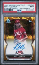2023 Bowman Chrome Sapphire S/E Rhett Lowder 1st GOLD /50 Auto PSA 9 SP Reds