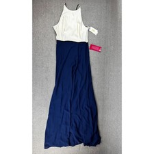 Halston Dress Womens 4 Navy Cream Halter Maxi Crepe Wedding Guest Summer