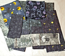 Halloween Cotton Fabric 8 Plus Yards Total Witches Skulls Bats Cats 9 Pieces