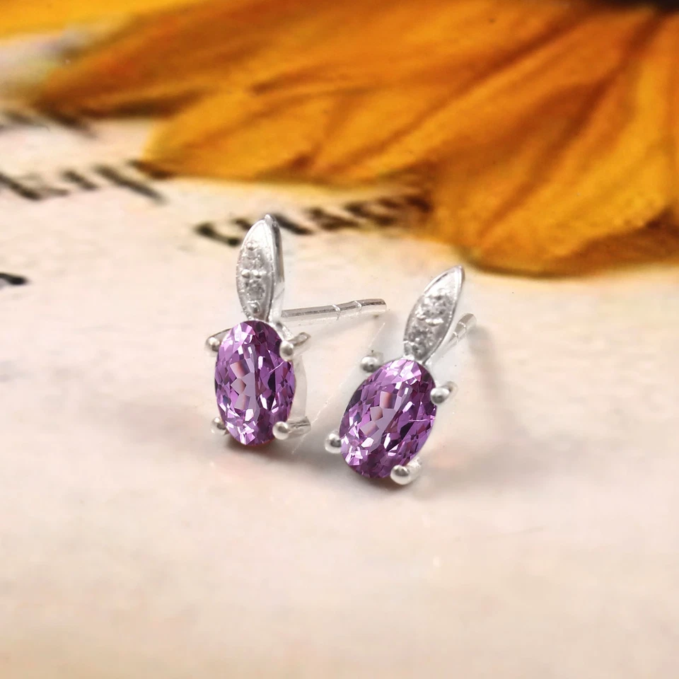 AAA Alexandrit Oval 6x4 MM, 925 Sterling Silber Ohrstecker Juni Edelstein - Bild 2 von 4