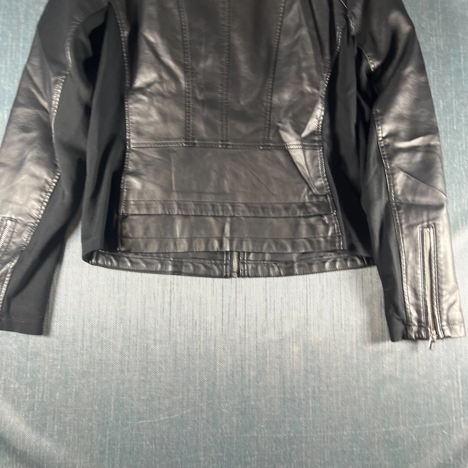 Chaqueta Express Para Mujer Talla L Negra Imitación Cuero Cremallera Forrada Frontal Estilo Motociclista Foto 4 de 4