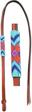Showman 4' Leather Over Under Whip w/ Teal, Purple  Orange Beaded Overlay