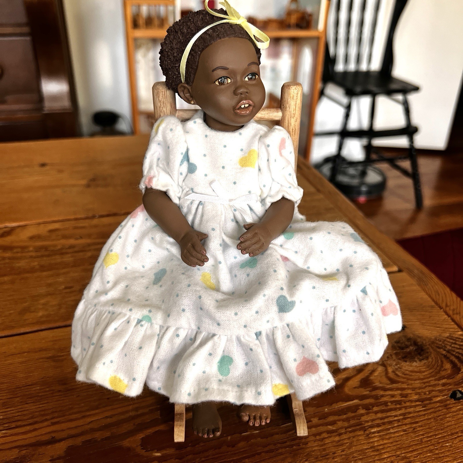 All Gods Children Doll Anika African American Girl 9" Jointed,Chair Original Box