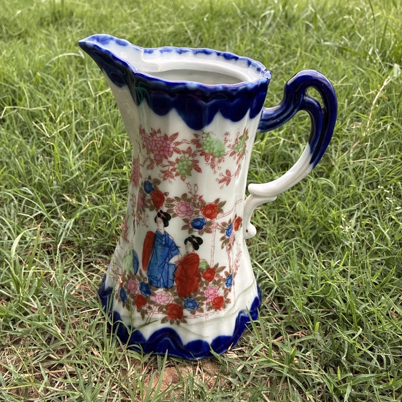 Antique Japanese Kutani Geisha Ware Tea Chocolate Pot Cobalt Blue Antique No Lid