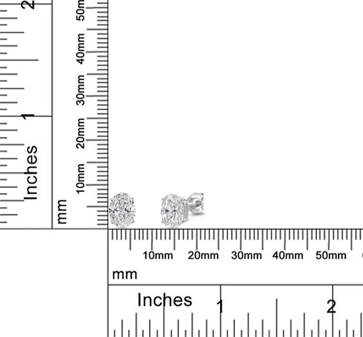 10k White Gold 2.00 Ct Oval Lab Grown Diamond Stud Earrings Valentine's Day Gift - Image 4 of 4