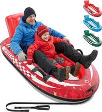 2-Person Inflatable Snow Sled with Premium Canvas Cover, Heavy Duty Sled with Ba