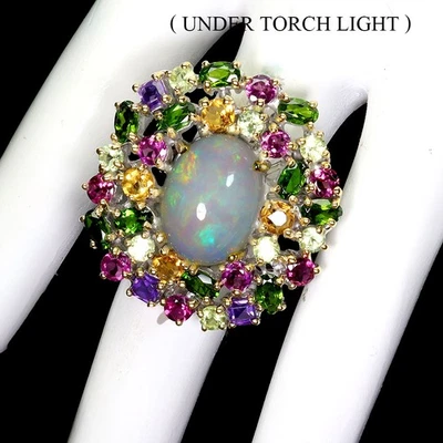 925 Sterlingsilber Ring Oval Feuer Opal 18ct Citrin Handmade Edelstein Größe 8.5 - Bild 1 von 4