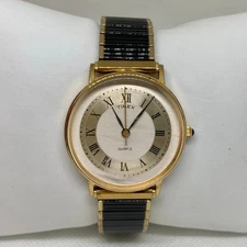 Vintage Timex MCell watch 33mm round two tone romain indices quartz running