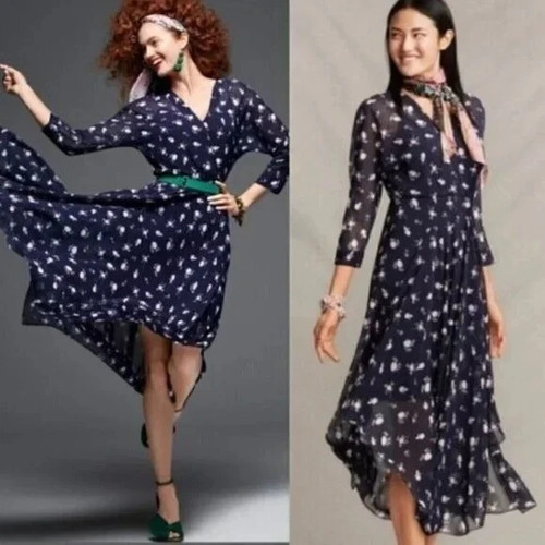 NWT CABI Dream Dress Navy Pemberley Floral Print Midi-Dress Chiffon Sz 6 $139