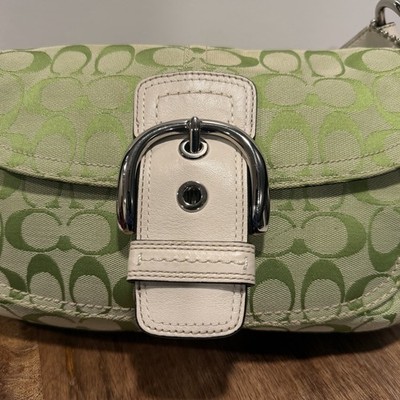 Coach Soho Signature Jacquard Green Shoulder Bag Y2K Buckle Flap