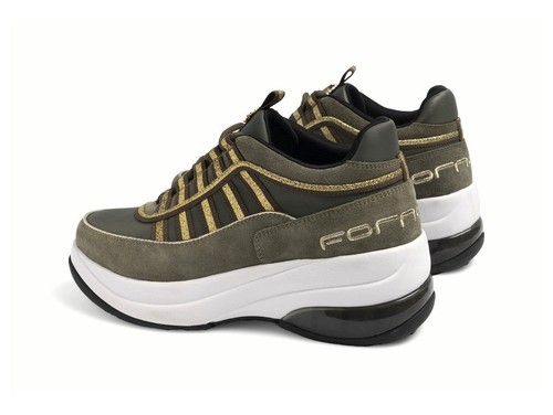 Fornarina Scarpe UP Lacci Platform Camoscio Tessuto Army Gold Colore Verde - Imagen 4 de 5