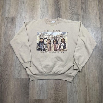 Vintage Hanes Sweatshirt Mens Large Beige Graphic Original Founding Fathers 90s