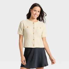 Women's Short Sleeve Lady Jacket Cardigan - A New Day Cream S