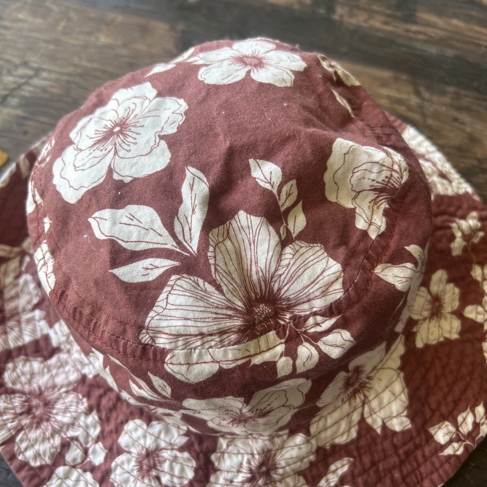 Винтажный Abercrombie & Fitch гавайский ведро шляпа Y2K хлопок один размер бордовый белый - Изображение 3 из 4