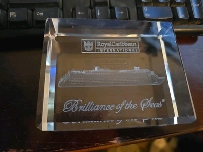 Royal Caribbean Brilliance of The Sea 3D Etched Crystal Block Cruise Paperweight