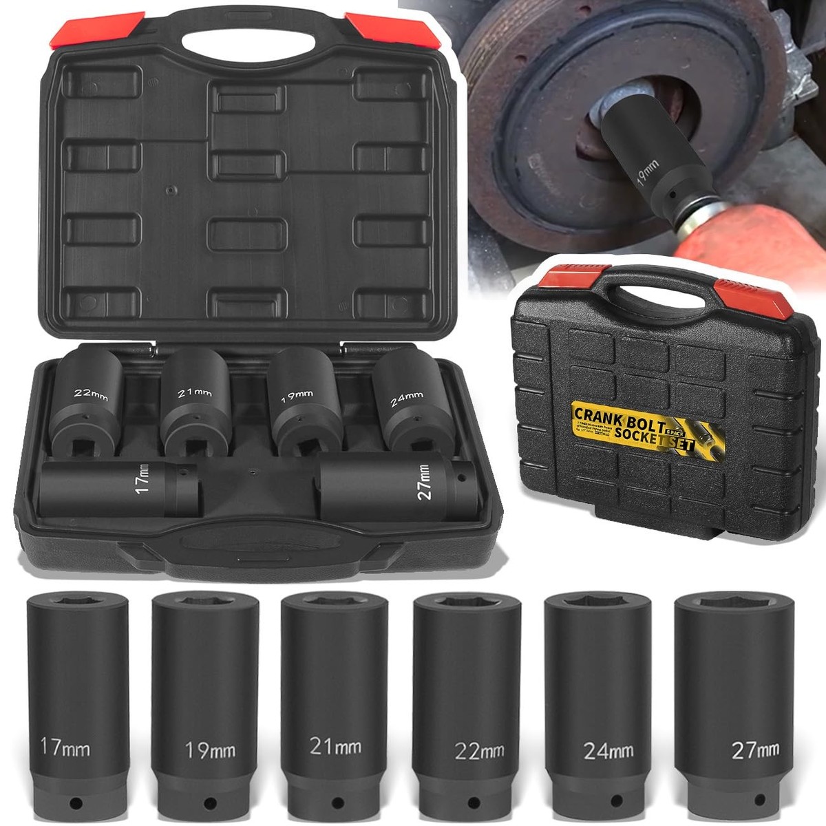 1/2'' Drive Weighted Crank Bolt Socket Set, 17MM, 19MM, 21MM, 22MM