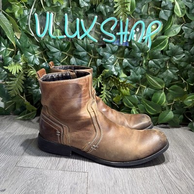 Bed Stu Revolution Boots Mens Sz 12 Brown Leather Stitched Ankle Zip Up