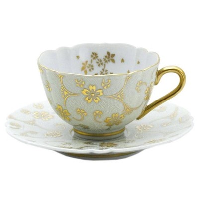 Kutani Ware Coffee Cup Saucer Japan Gold Cherry Blossom 9.5cm (3.7in)
