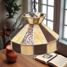 Vintage Stained Glass Hanging Swag Lamp