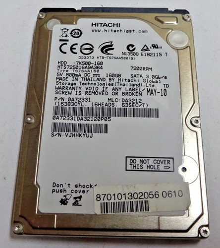 HITACHI *HTS725016A9A364* 160 GB * SATA HDD Notebook 2,5 Zoll #NFP1668