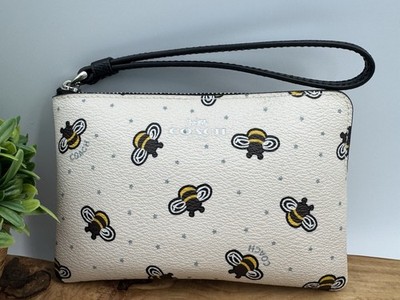 COACH Signature BEE Chalk Multi Canvas Center Zip WRISTLET w Tags