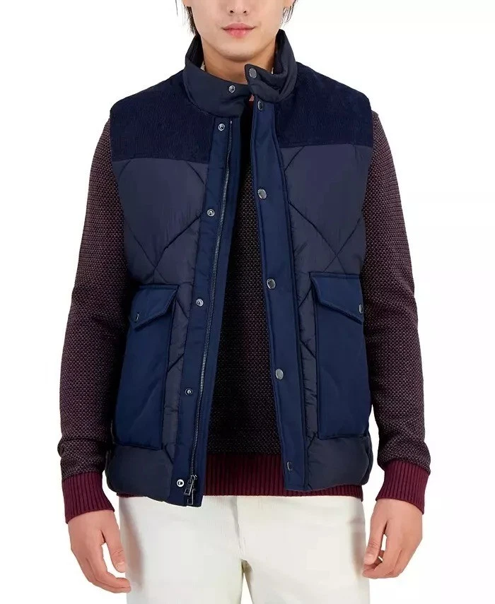 Michael Kors Men's Quilted Corduroy-Trim Vest - Midnight Blue-Small