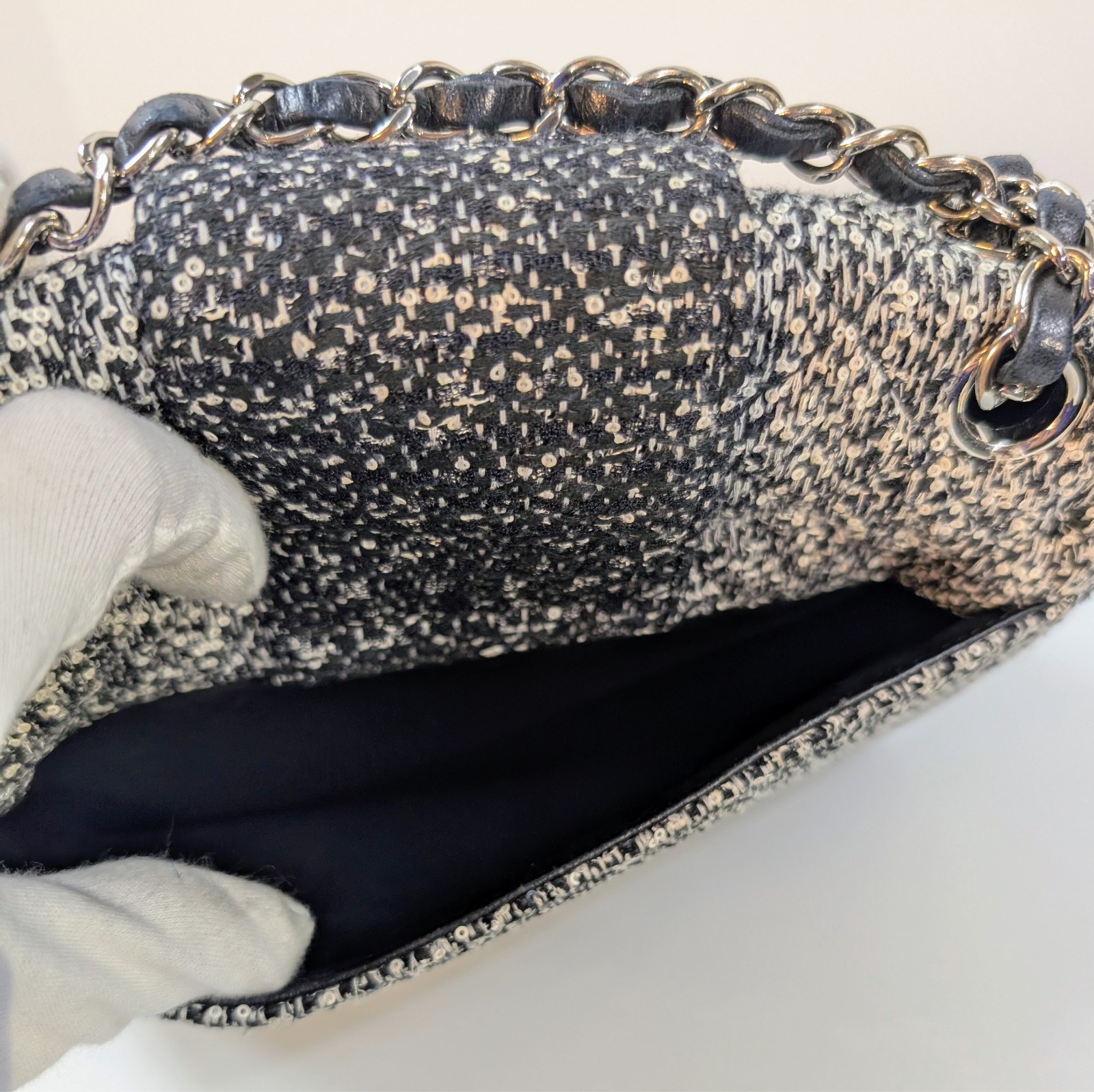 Chanel Rare Classic Black and White Tweed Sequined Elementary Chic Flap Bag image 6