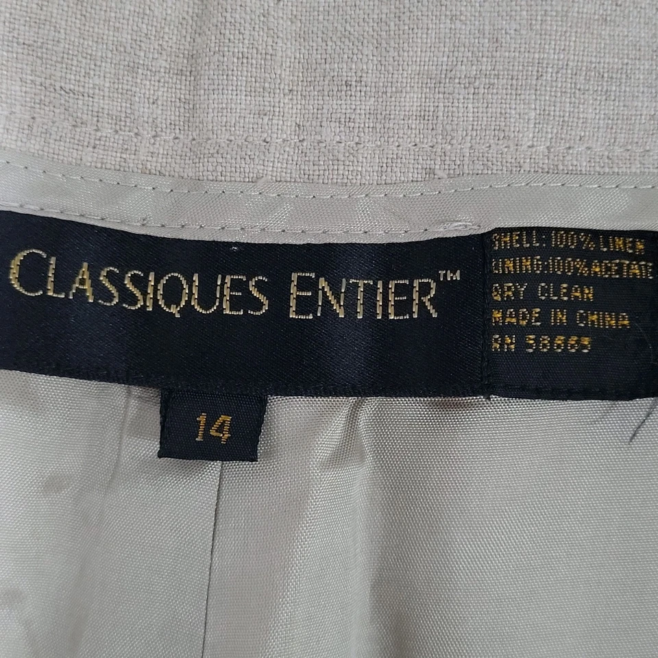 Pantalones Classiques Entier Beige 100% Lino Plisado Forrado Puños Cónicos 14 (30x31) Foto 3 de 4