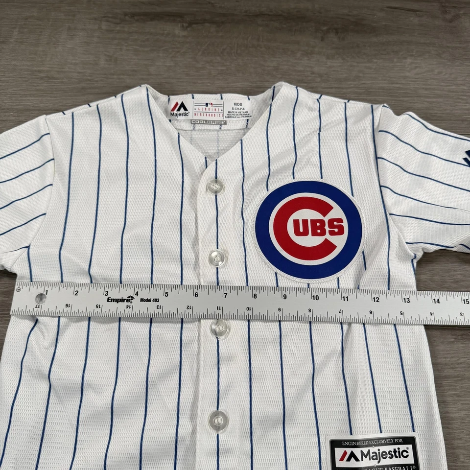 Chicago Cubs Jersey Kids Small White Pinstripe MLB Baseball Rizzo 44 Majestic - Image 4 of 4