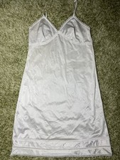 Vintage 70s Slip Dress Nightgown White DuPont Antron III Sz 38 Nylon Lace Trim