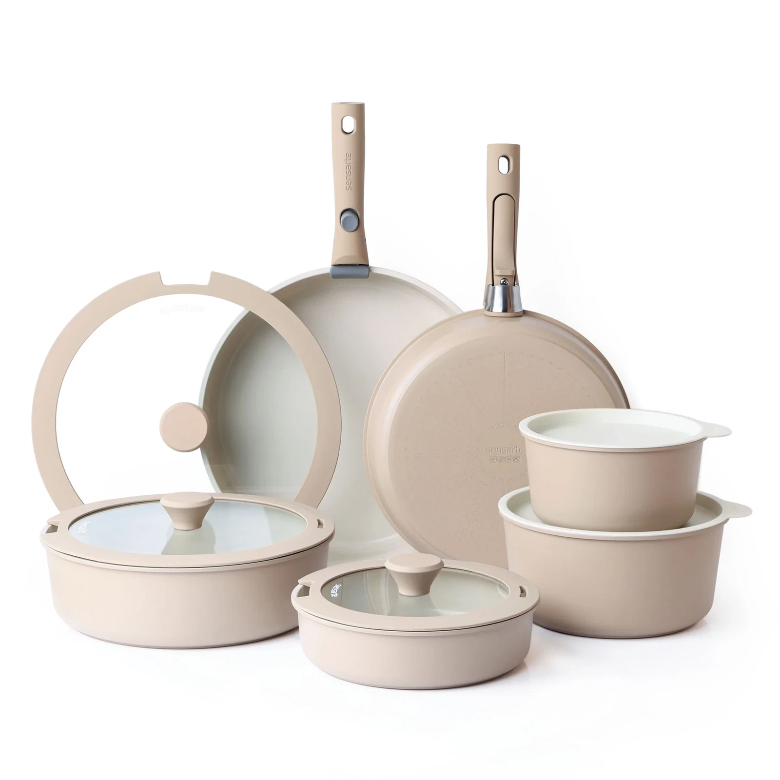 Sensarte SA-SET47-18PCS-AB Nonstick Pots and Pans Set with Removable Handle,