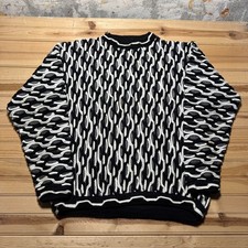 Vintage 90s Coogi Style 3D Knit Geometric Mock Neck Pullover Grandpa Sweater XL