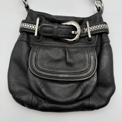 Genuine Leather Crossbody B. Makowsky Black, Chrome Hardware Leopard Liner