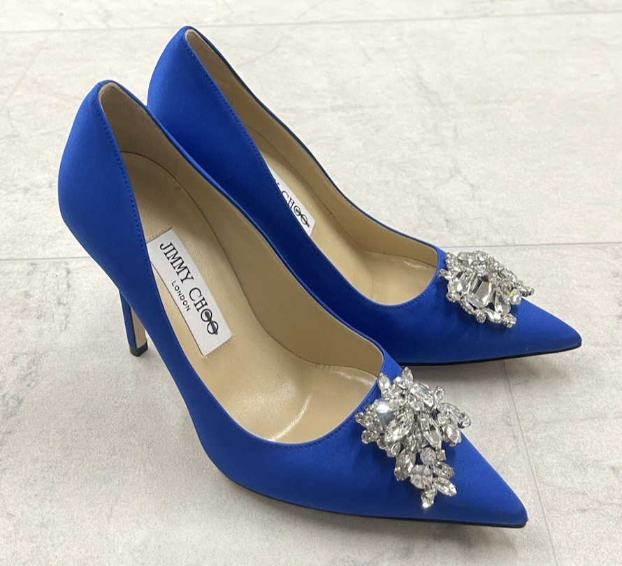 Jimmy Choo Satin Manda Crystal Embellished Pumps In Blue Size: 35 (US 5)