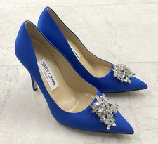 Jimmy Choo Satin Manda Crystal Embellished Pumps In Blue Size: 35 US 5