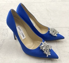 Jimmy Choo Satin Manda Crystal Embellished Pumps In Blue Size: 35 (US 5)