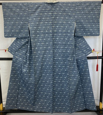 Japanese Vintage Kimono Silk Gray Tumugi Traditional Authentic Length 60 in