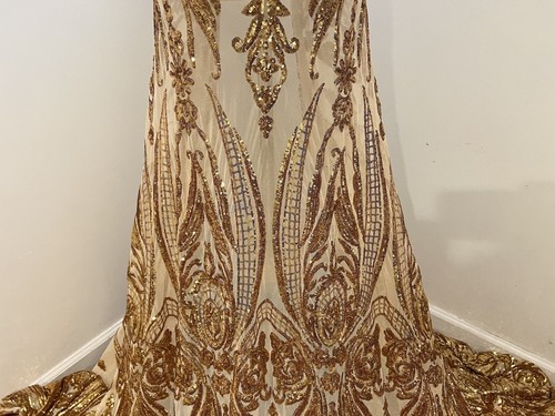 Tessuto pizzo paillettes elasticizzato oro 4 vie larghezza 50” venduto da cantiere - Foto 5 di 6