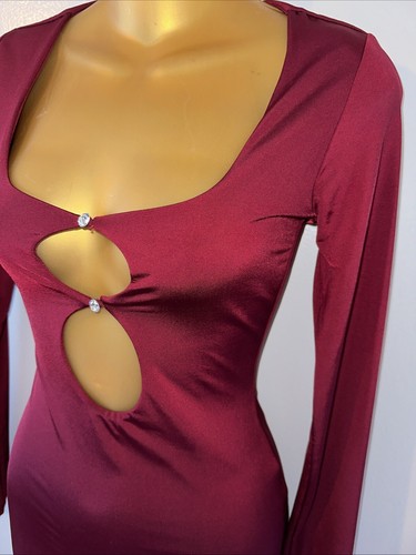 SUMMER SALE Burgundy Red Cut Out Sexy Long Sleeve Mini dress small - Picture 2 of 3
