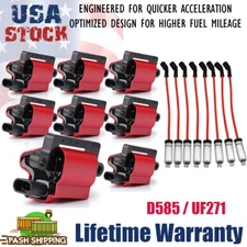 8Pack Square Ignition Coil w/ Spark Plug Wire For Chevy GMC 4.8L 5.3L 6.0L 8.1L