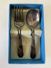 Holmes  Edwards VTG Child  s Spoon Fork Set Silver Plate w/Box